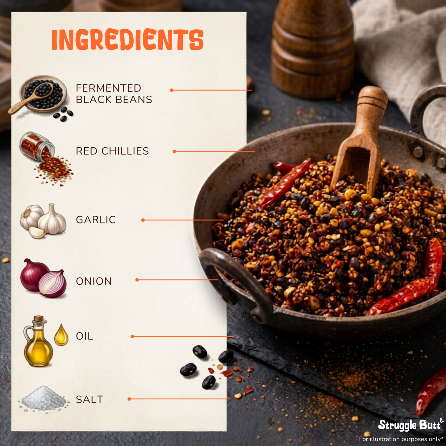 Struggle Butt Black Bean Chilli Crisp: Ingredient List